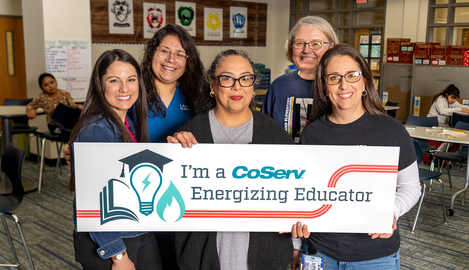 CoServ awards and Energizing Educator award to Mrs. Maricela Bustillos-Rodriguez, a Special Education teacher at Lakeland Elementary School in Lewisville ISD. Pictured (L to R) Danielle Pinckard - Asst. Principal, Maricela Bustillos-Rodriguez - Special Education,  Vanesa Asbun - Principal.